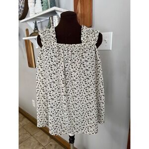 Womens Floral Ruffle Square Neck Tank Top Cream‎ Brown Size M cottagecore